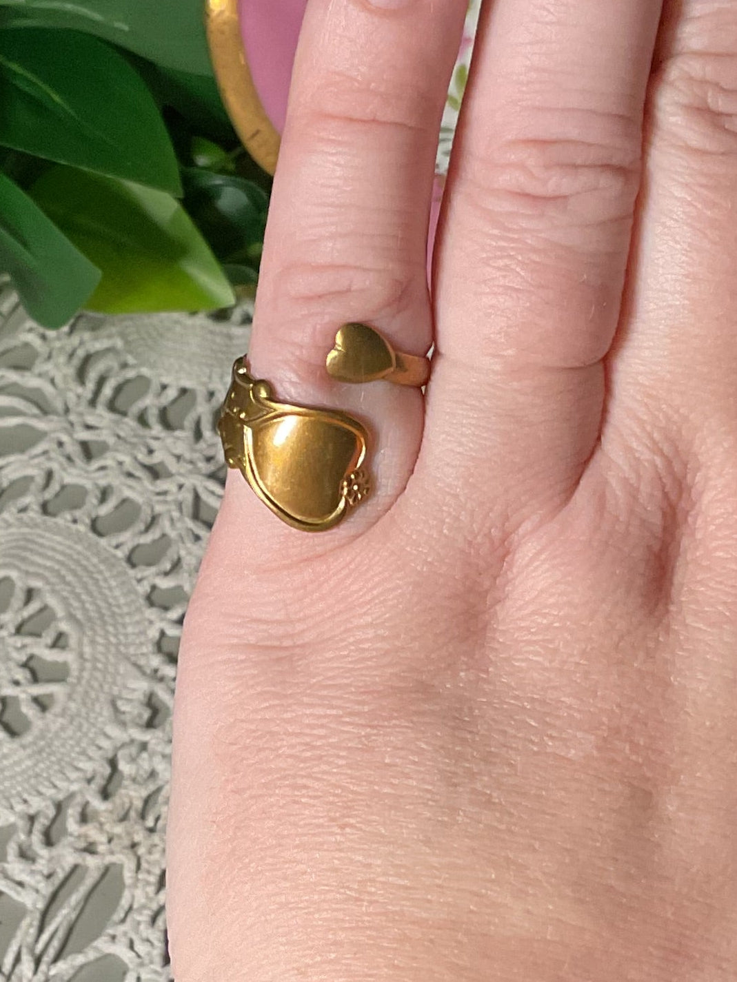 Vintage  Deadstock Brass Heart Spoon Ring