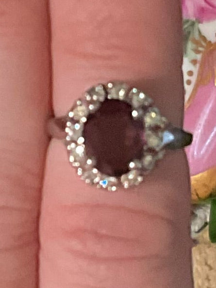 Vintage Silver Tone and Purple Stone Ring Size 5.75