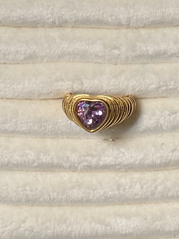 Purple CZ Heart Ring Size 7