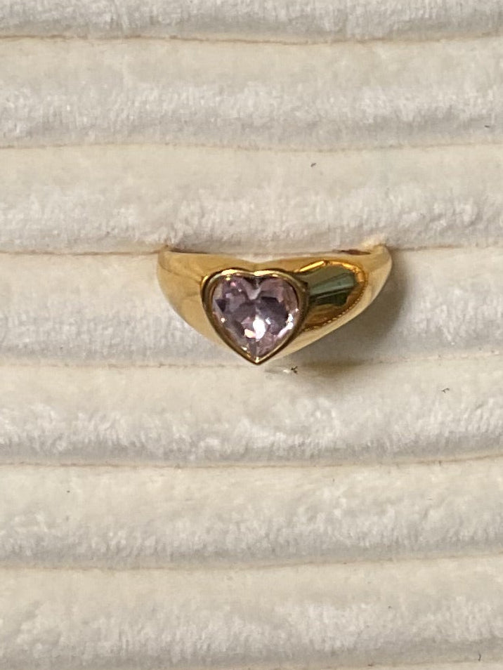 Pink CZ Heart Ring Size 9