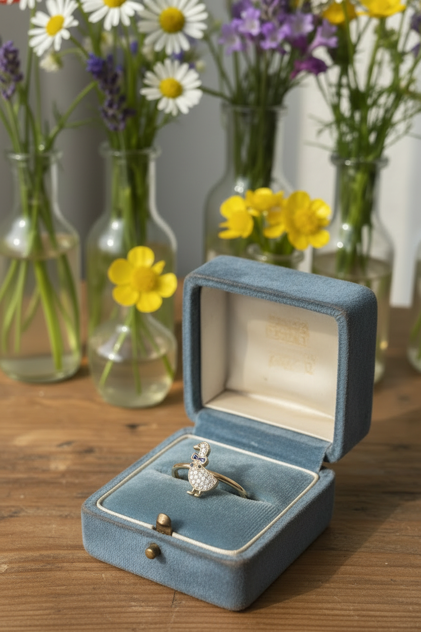 Ring in dusty blue velvet box